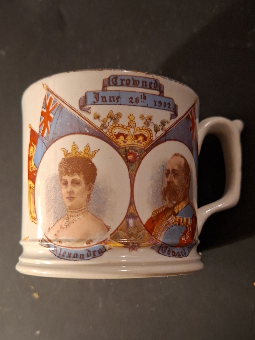 Commemorative Crowned June 26th 1902 China Mug - King Edward 7th & Queen Alexand